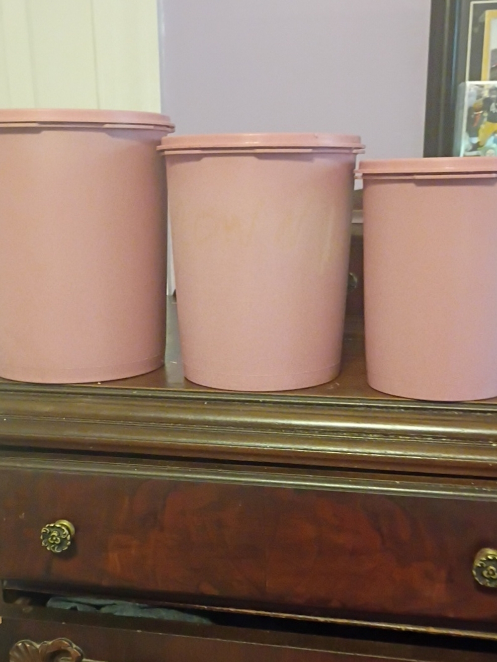 Tupperware Three Dusty Rose Nesting Storage Canister Set